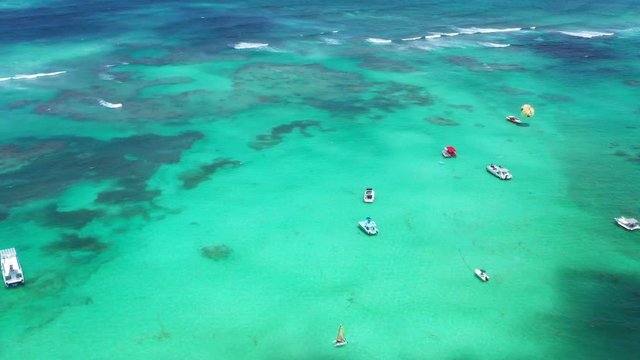 Aerial view with caribbean sea with boats . Travel destinations. Summer vacations