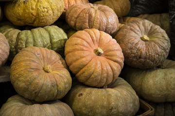 Large pumpkins, on a shelf of the central market