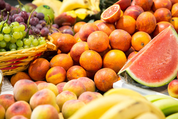 Fruits on the shelves of the market