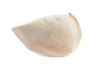 Raw dumpling with tasty filling on white background