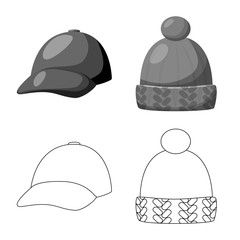 Vector illustration of clothing and cap symbol. Set of clothing and beret vector icon for stock.