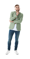 Naklejka premium Full length portrait of young man on white background