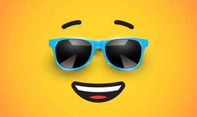 High detiled colorful emoticon with sunglasses, vector illustration