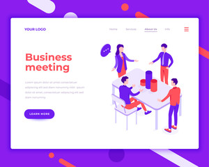 Business meeting people and interact with office isometric vector illustration
