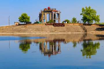 Fototapeta na wymiar Svetlovodsk hydroelectric power plant on the Dnieper river in Ukraine