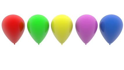 Balloons row in various colors on white background