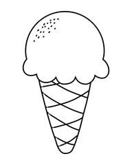 Delicious ice cream with one scoop cartoon in black and white