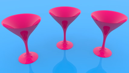 Cocktail glasses in pink on blue
