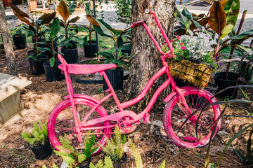 Pink Bicycle Bike Decor Outside in a Garden