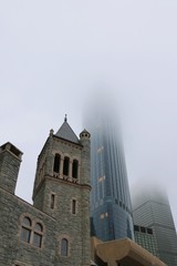 boston, mist, church, fog, skyscraper, architecture, cathedral, religion, building, tower, religious, catholic, city, stone,  gothic,