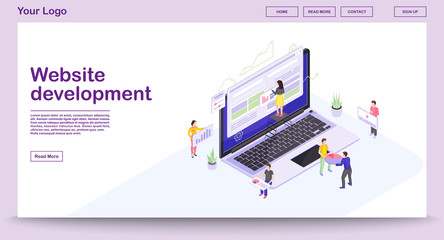 Website development webpage vector template with isometric illustration