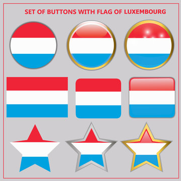 Colorful illustration buttons with flag of Luxembourg. Bright illustration with flag for web design.