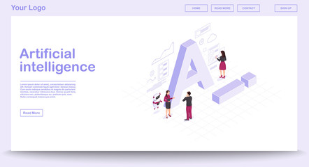 AI isometric web page vector template with isometric illustration