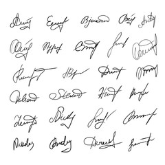 Handwritten signatures set. Fictitious signatures for business contract. Vector EPS 10 collection - obrazy, fototapety, plakaty