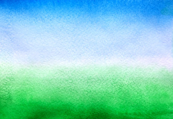 Hand drawn watercolor gradient background similar to the sky and green grass