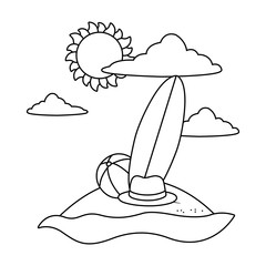 Summer and beach cute cartoons in black and white