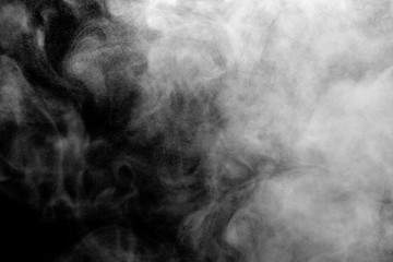 white smoke isolated, abstract powder, water spray on black background.