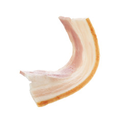Cut fresh tasty bacon on white background