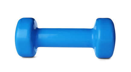 Color dumbbell on white background. Home fitness