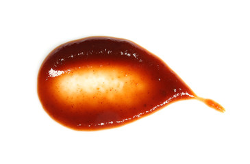 Barbecue sauce on white background, top view