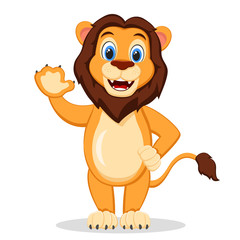 Obraz premium Lion stands on its hind legs, smiling and waving on a white background. Character