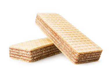 Two waffle biscuits on a white background. Isolated