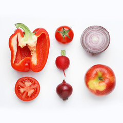 Flat lay composition with fresh ripe vegetables on white background