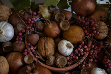 Fototapeta na wymiar still life with autumn nuts