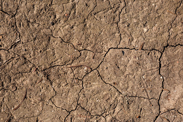 Cracked ground surface as background, top view. Thirsty soil