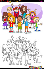Obraz na płótnie Canvas kids and teens characters group coloring book