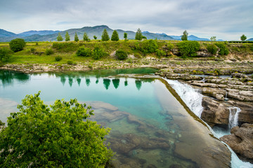 Montenegro, Famous waterfall of river cijevna called niagara falls near podgorica in green paradise like nature landscape