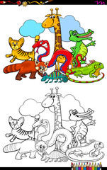 happy animal characters group color book