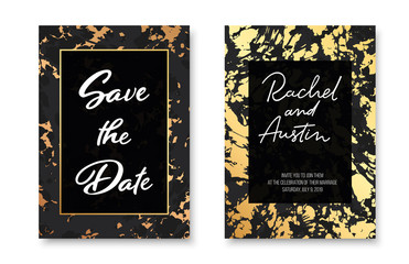 Editable instagram story template set of marble texture backgrounds with gold frames. Vector illustraton pack