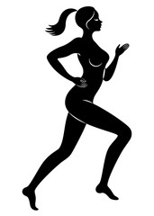 Silhouette of slender lady. The girl is running. The woman goes in for sports, strengthens health. Vector illustration.