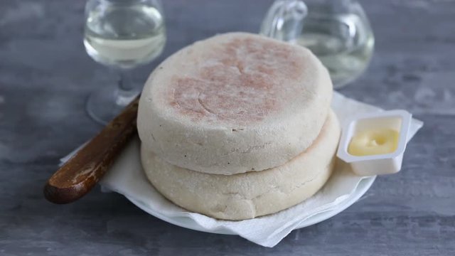 typical portuguese bread of Madeira Bolo do caco with butter
