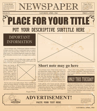 Vector illustration of old newspaper retro design. Vintage background with place for text and images.