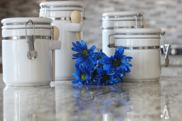 kitchen canisters with blue flowers