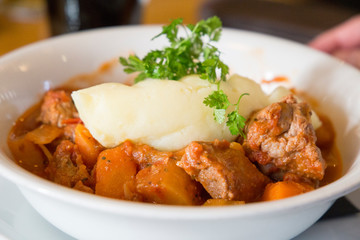 Meat stew with potato puree