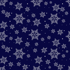 Snowflakes seamless pattern. Blue snowflake vector xmas abstract background