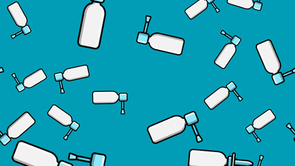 Seamless pattern endless texture of white medical medicinal pharmaceutical nasal drops for a nose on a blue background. Vector illustration