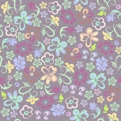 Vector floral pattern in pastel colors for textile design. Set of different small decorative flowers.