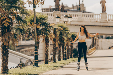 Active woman roller skating