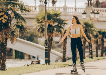 Funny girl roller skating