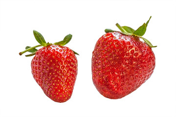 Two juicy strawberries isolated on white background