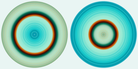 Set of 2 bright abstract colorful circles isolated on white background. Circular lines , radial striped texture in red, blue and green tones. Round pattern. © Aurelia's Dreams