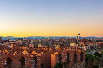 Fototapeta na wymiar Skyline of Madrid at sunset