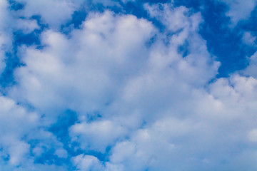 blue sky with clouds of different shapes and thickness