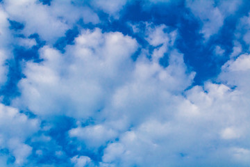blue sky with clouds of different shapes and thickness