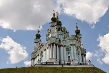 Fototapeta na wymiar The Saint Andrew's Church in Kiev, Ukraine, was constructed 1747-1754, to a design by Rastrelli.