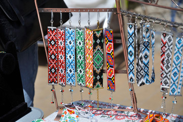 Handmade beaded bracelets with Ukrainian national ornaments